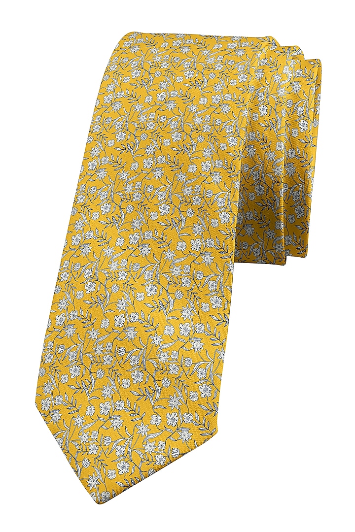 Yellow Printed Slim Tie by Yashodhara Men at Pernia's Pop Up Shop