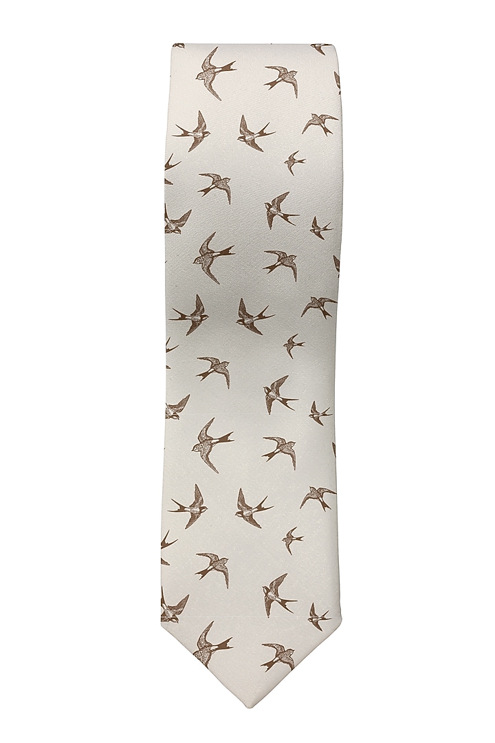 White Printed Slim Tie by Yashodhara Men at Pernia's Pop Up Shop