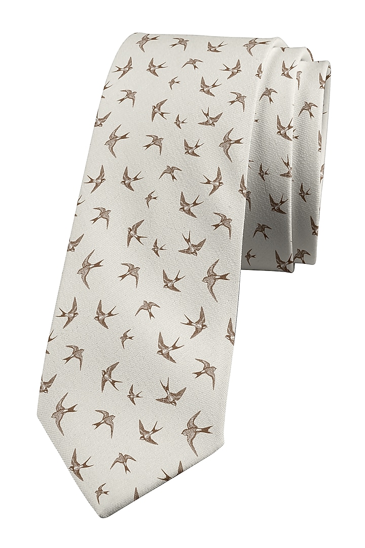 White Printed Slim Tie by Yashodhara Men at Pernia's Pop Up Shop