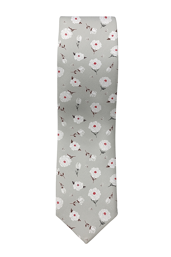Grey Cotton Printed Slim Tie by Yashodhara Men at Pernia's Pop Up Shop
