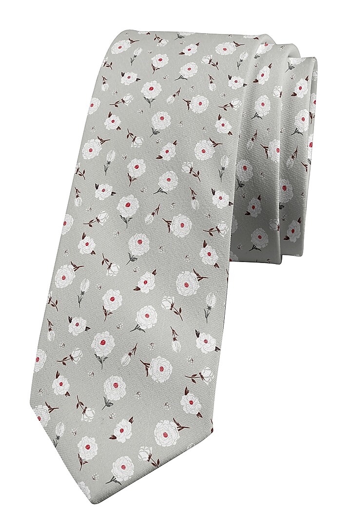 Grey Cotton Printed Slim Tie by Yashodhara Men at Pernia's Pop Up Shop