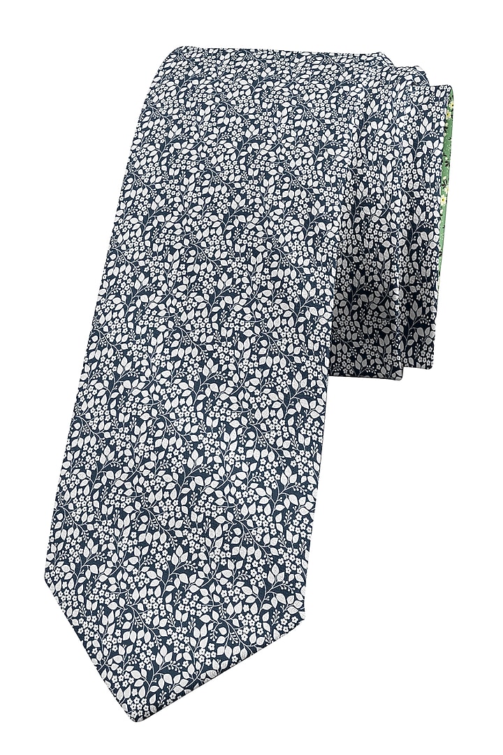 Black Cotton Printed Slim Tie by Yashodhara Men at Pernia's Pop Up Shop