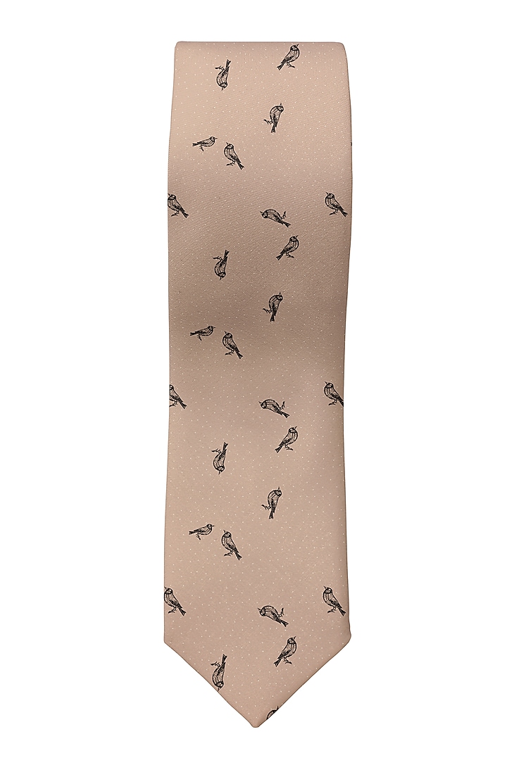 Cream Printed Slim Tie by Yashodhara Men