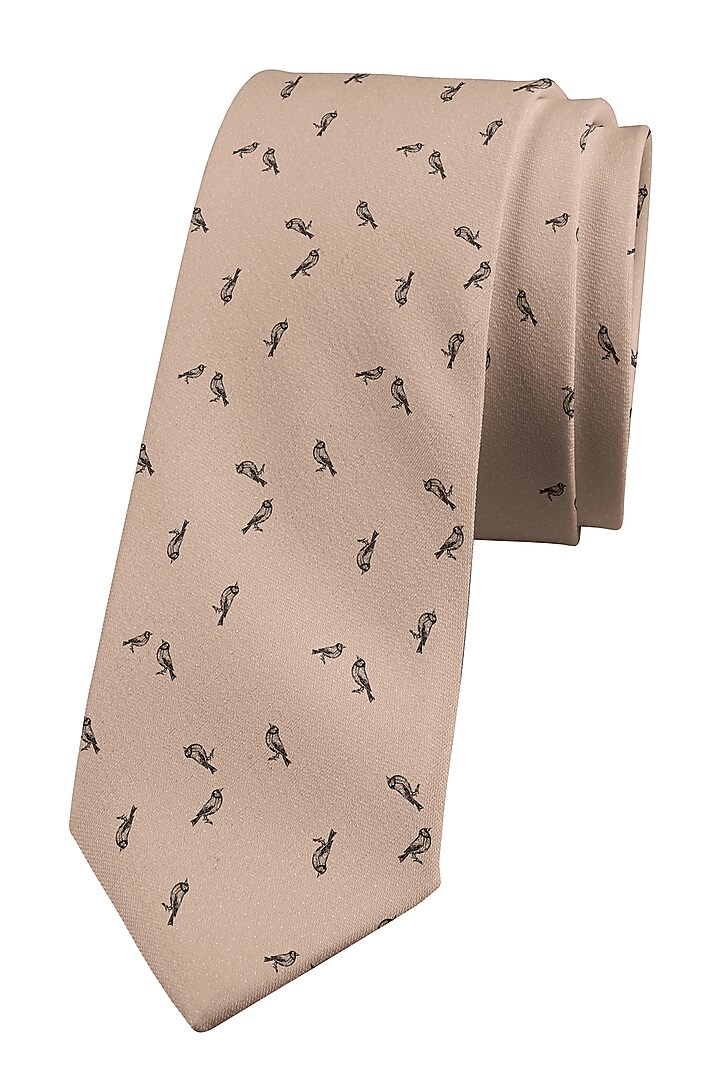 Cream Printed Slim Tie by Yashodhara Men at Pernia's Pop Up Shop