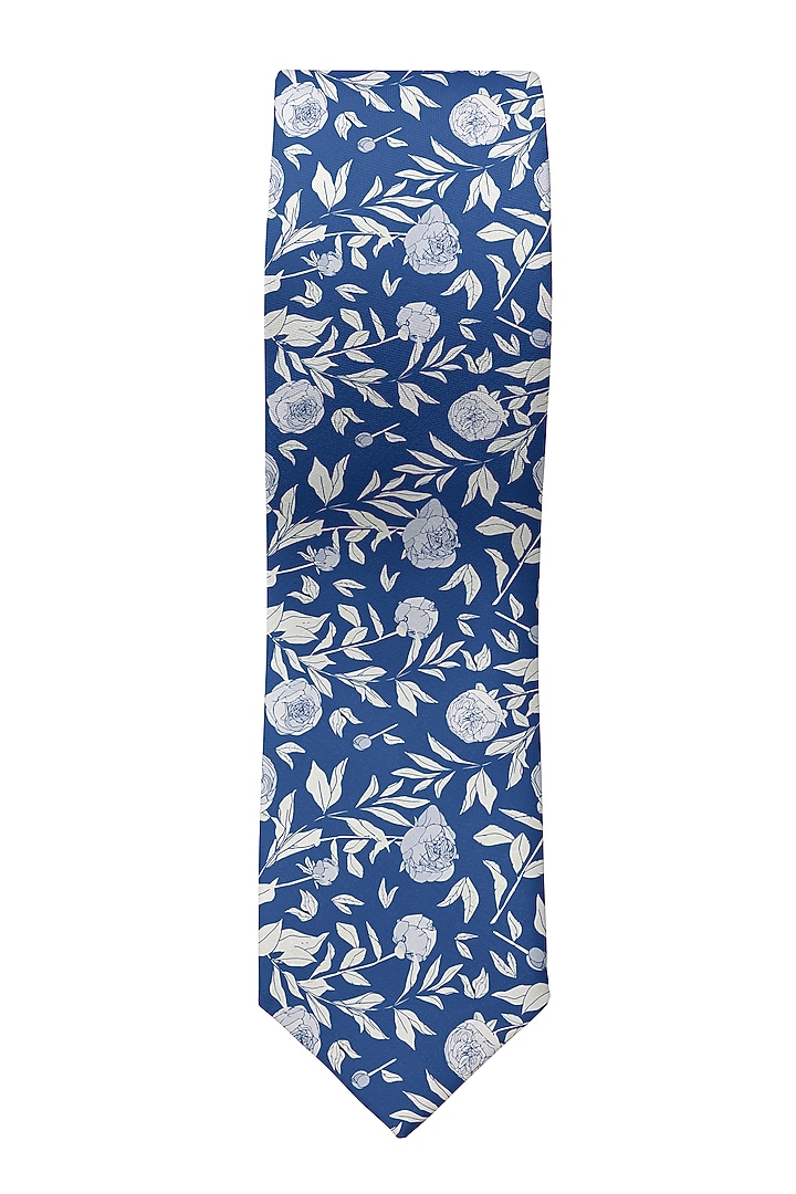 Blue Cotton Tie With Print by Yashodhara Men at Pernia's Pop Up Shop