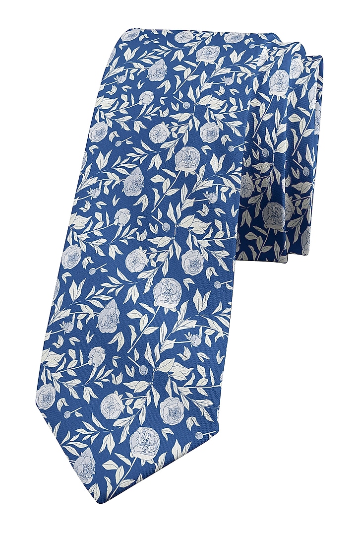Blue Cotton Tie With Print by Yashodhara Men at Pernia's Pop Up Shop
