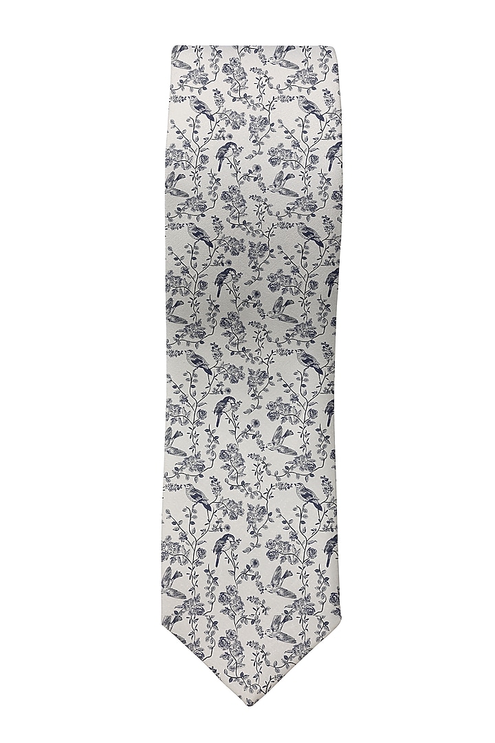 Grey Slim Tie With Print by Yashodhara Men at Pernia's Pop Up Shop
