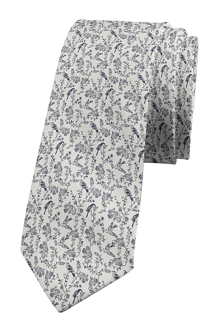 Grey Slim Tie With Print by Yashodhara Men at Pernia's Pop Up Shop