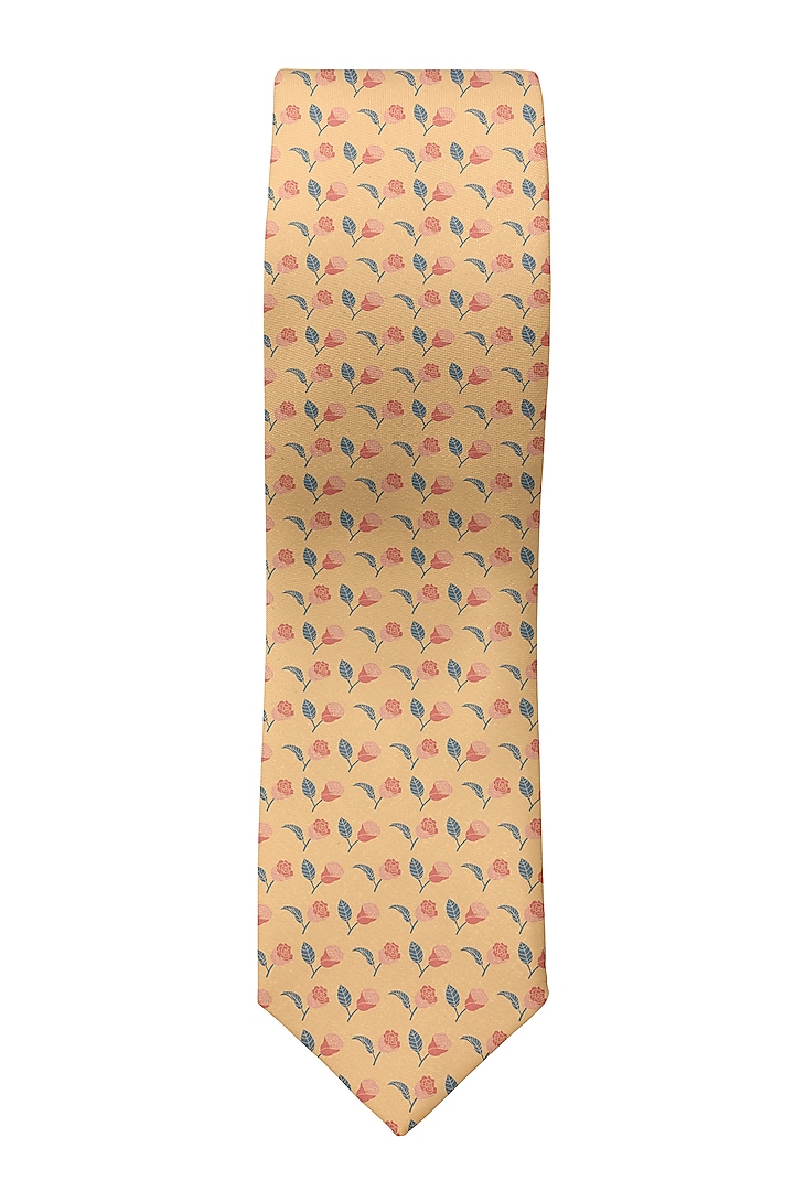 Yellow Slim Tie With Print by Yashodhara Men at Pernia's Pop Up Shop