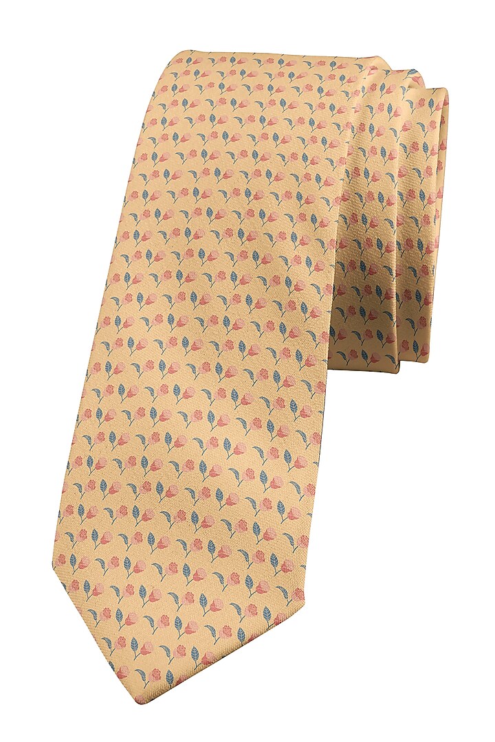 Yellow Slim Tie With Print by Yashodhara Men at Pernia's Pop Up Shop