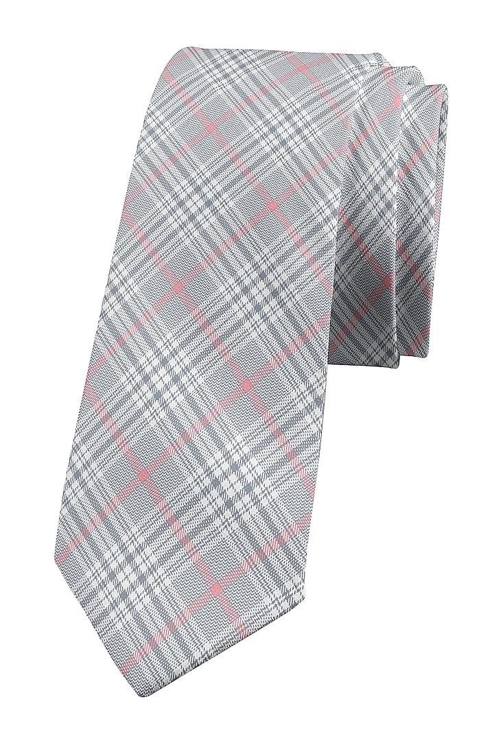 Grey Cotton Slim Tie With Print by Yashodhara Men at Pernia's Pop Up Shop