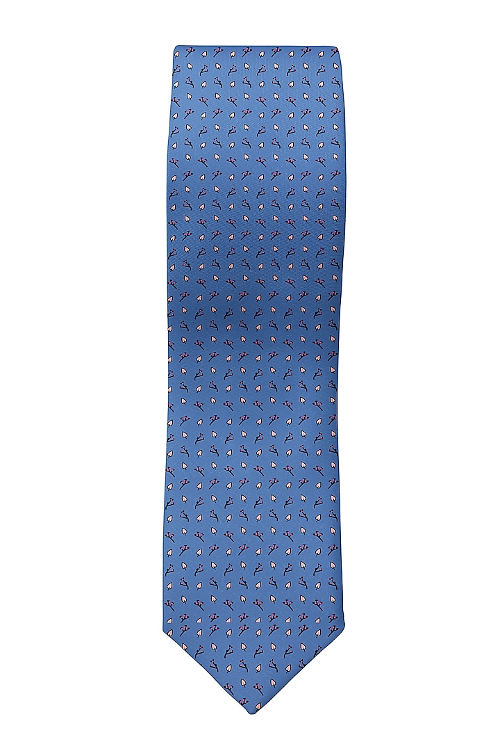 Blue Slim Tie With Print by Yashodhara Men