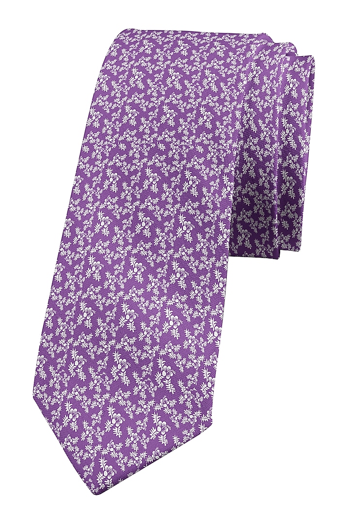 Purple Slim Tie With Print by Yashodhara Men at Pernia's Pop Up Shop