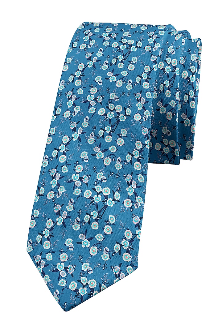 Blue Slim Tie With Print by Yashodhara Men at Pernia's Pop Up Shop