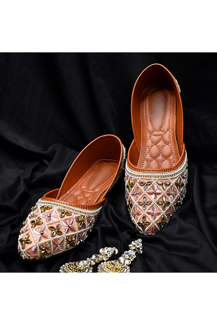 Pink Silk Sequins Embellished Juttis by YASSIO