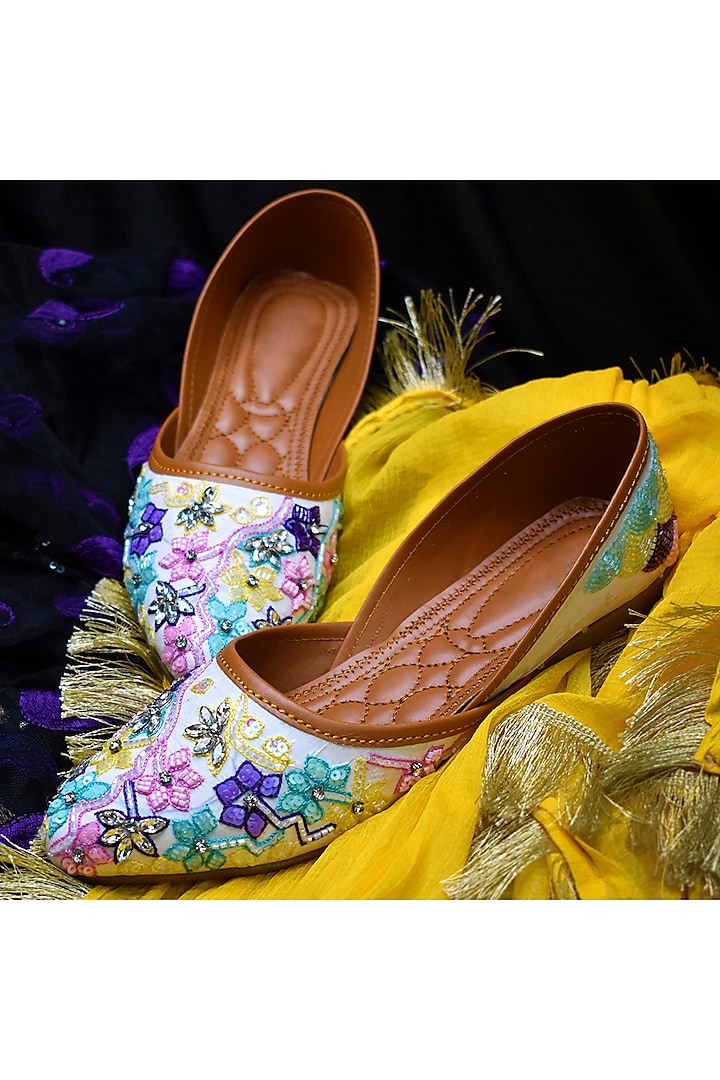 Multi-Colored Silk Sequin Embellished Juttis by YASSIO