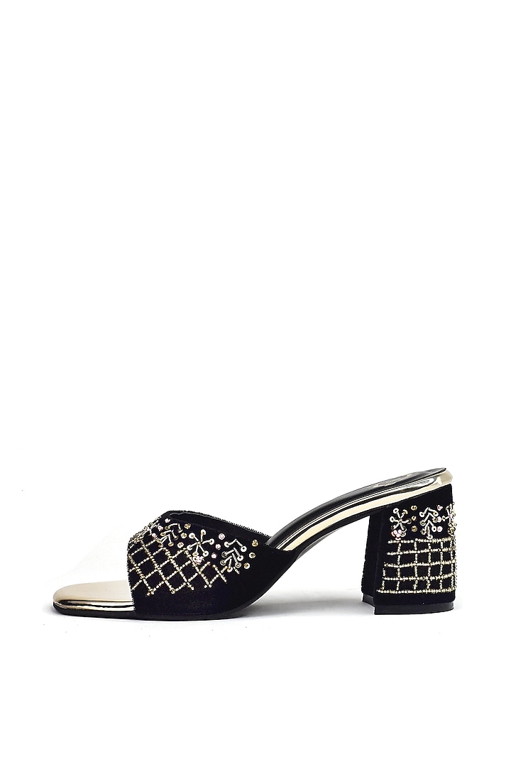 Black Velvet Embellished Heels by YASSIO at Pernia's Pop Up Shop