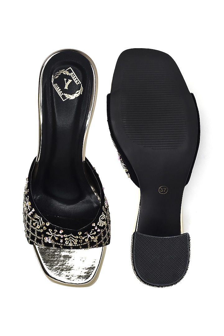 Black Velvet Embellished Heels by YASSIO at Pernia's Pop Up Shop