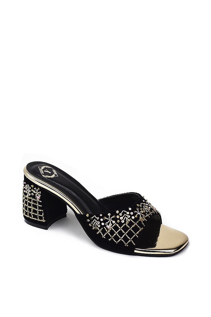 Black Velvet Embellished Heels by YASSIO at Pernia's Pop Up Shop
