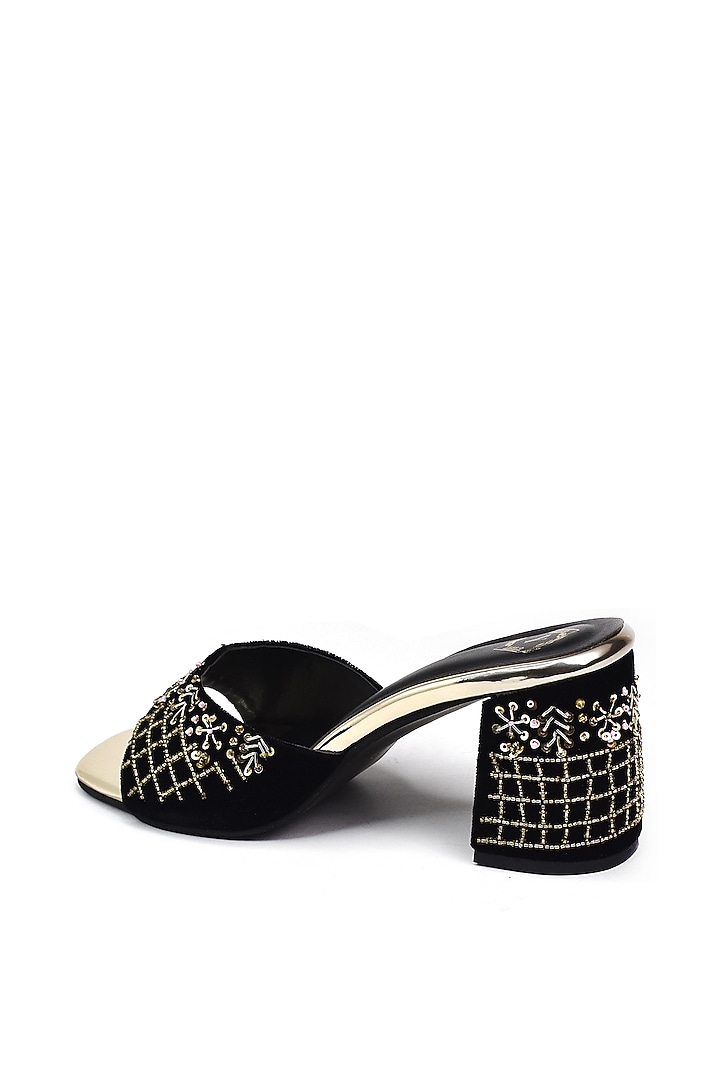 Black Velvet Embellished Heels by YASSIO at Pernia's Pop Up Shop