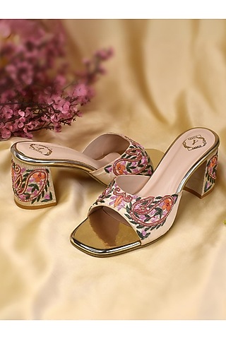 Multi-Colored Silk Zardosi Embroidered Heels by YASSIO