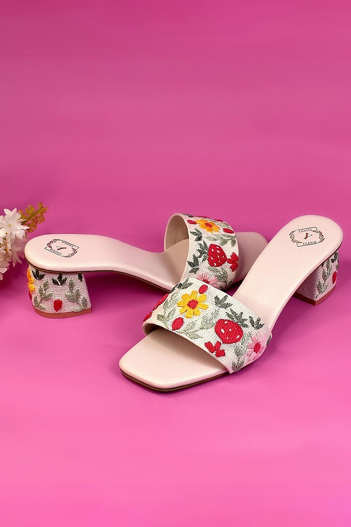 Multi-Colored Silk Embroidered Heels by YASSIO at Pernia's Pop Up Shop