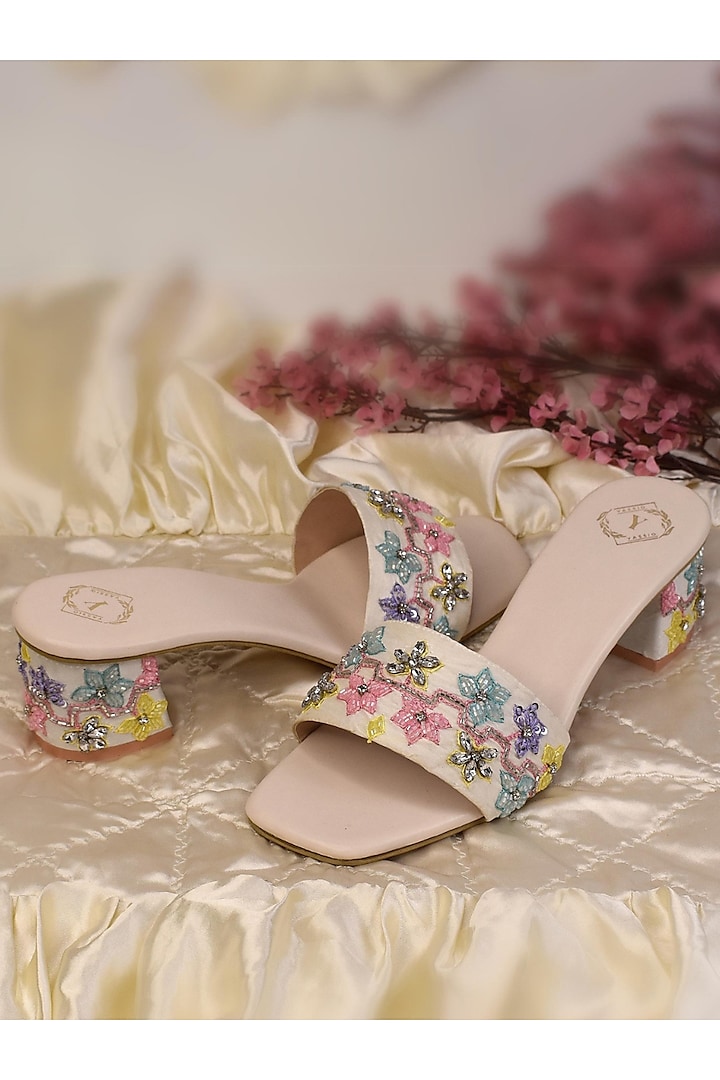 Multi-Colored Silk Floral Embroidered Heels by YASSIO at Pernia's Pop Up Shop