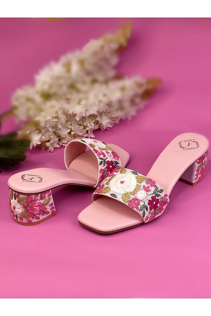 Pink Silk Kani Embroidered Heels by YASSIO at Pernia's Pop Up Shop