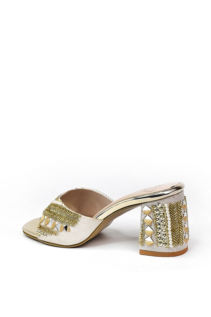 Golden Silk Bead & Mirror Embroidered Heels by YASSIO at Pernia's Pop Up Shop