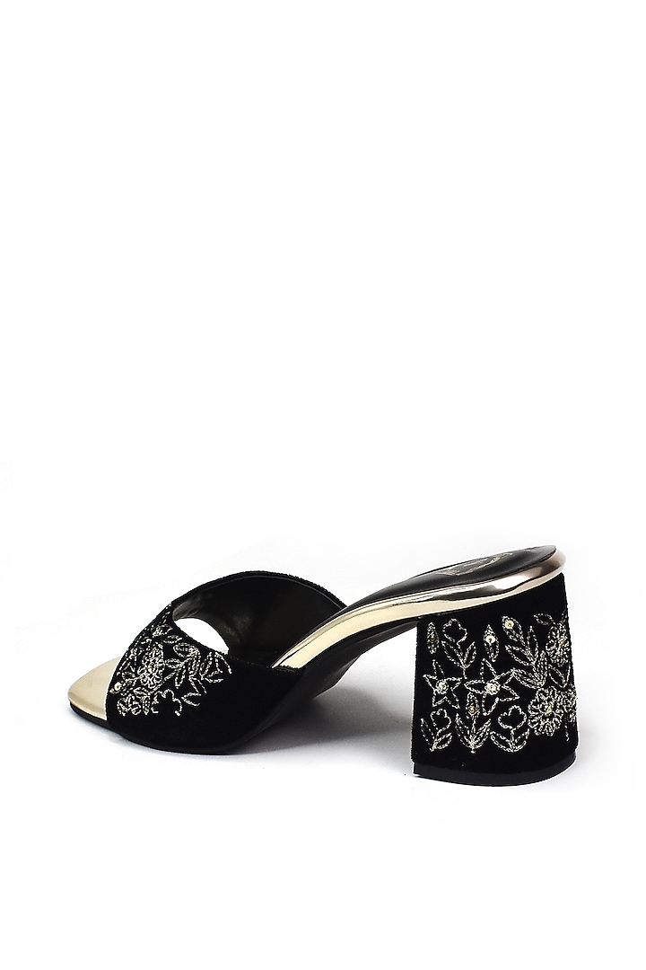 Black Velvet Floral Embroidered Heels by YASSIO at Pernia's Pop Up Shop