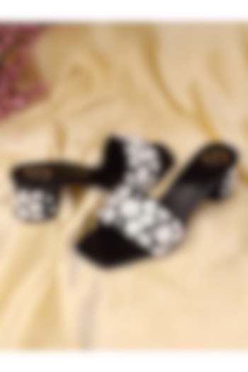 Black Silk Pearl Embroidered Heels by YASSIO at Pernia's Pop Up Shop