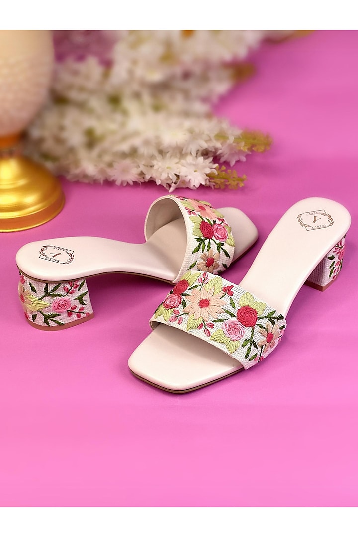 Multi-Colored Silk Floral Embroidered Heels by YASSIO at Pernia's Pop Up Shop