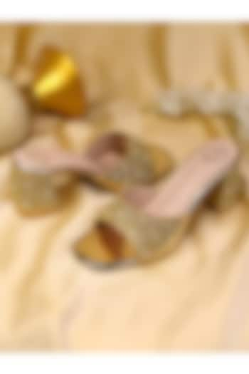 Golden Silk Pearl Embroidered Heels by YASSIO at Pernia's Pop Up Shop