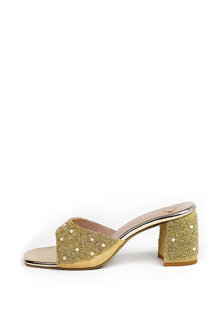 Golden Silk Pearl Embroidered Heels by YASSIO at Pernia's Pop Up Shop