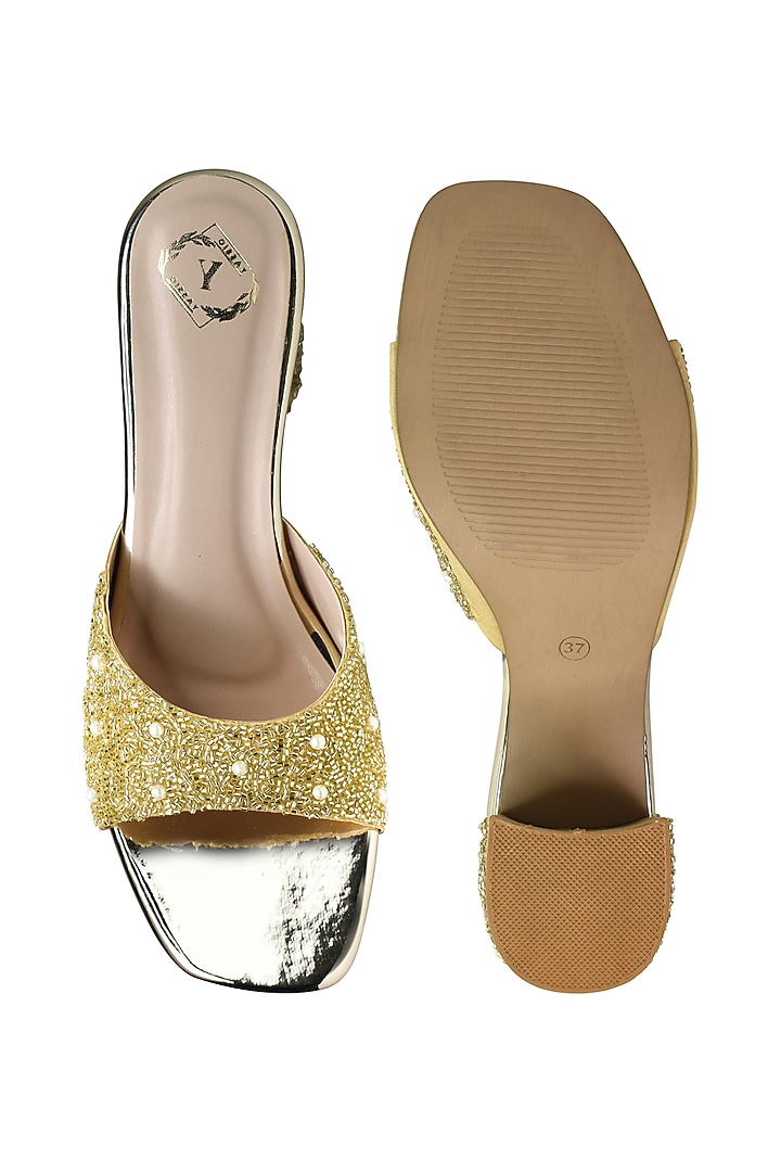 Golden Silk Pearl Embroidered Heels by YASSIO at Pernia's Pop Up Shop