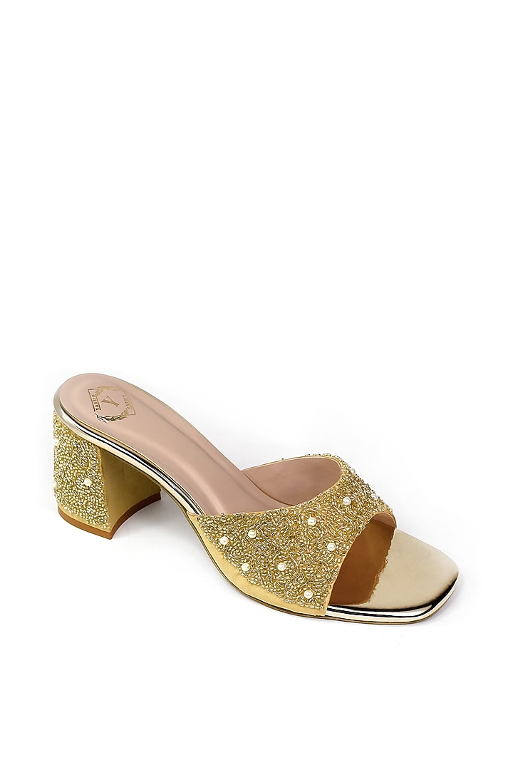 Golden Silk Pearl Embroidered Heels by YASSIO at Pernia's Pop Up Shop