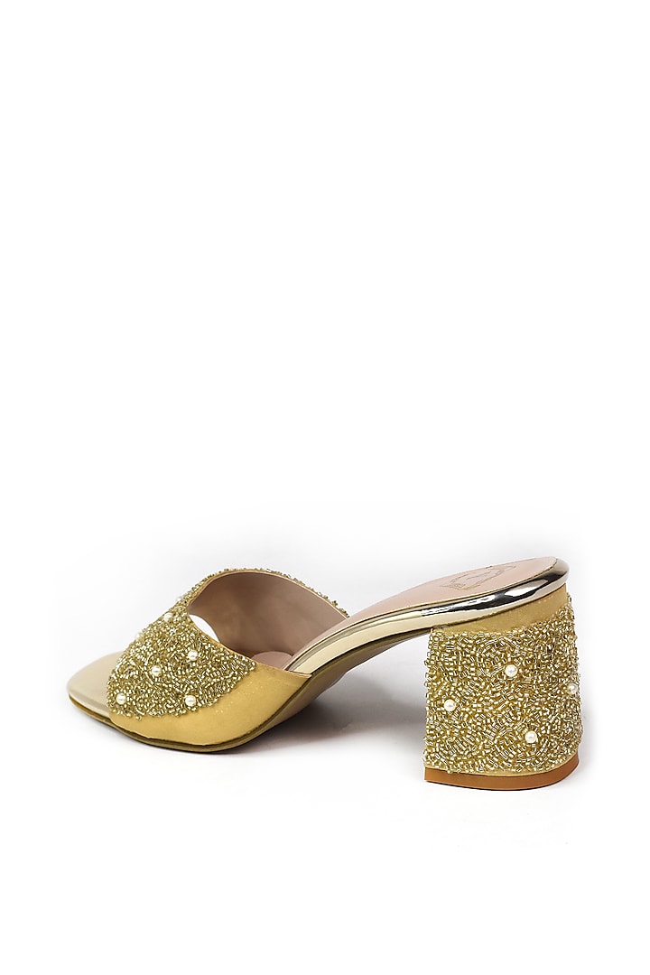 Golden Silk Pearl Embroidered Heels by YASSIO at Pernia's Pop Up Shop