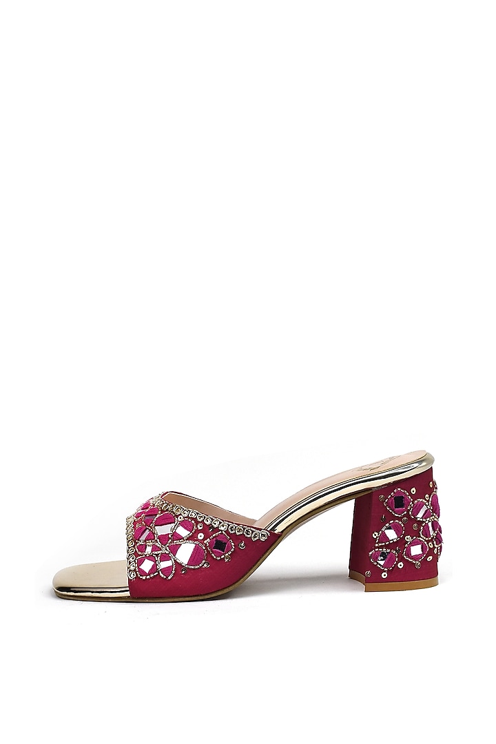 Rani Pink Silk Zardosi & Mirror Embroidered Heels by YASSIO at Pernia's Pop Up Shop