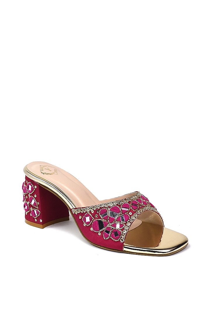 Rani Pink Silk Zardosi & Mirror Embroidered Heels by YASSIO at Pernia's Pop Up Shop