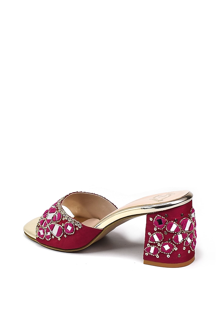 Rani Pink Silk Zardosi & Mirror Embroidered Heels by YASSIO at Pernia's Pop Up Shop