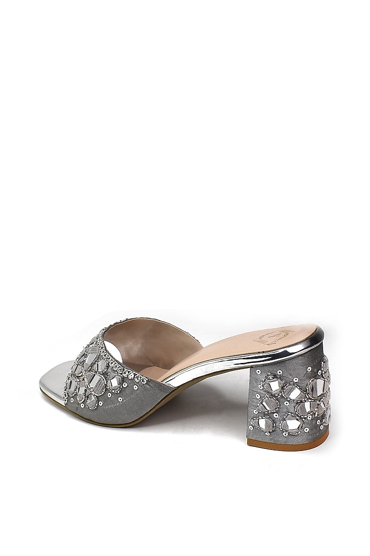 Silver Silk Zardosi & Mirror Embroidered Heels by YASSIO at Pernia's Pop Up Shop