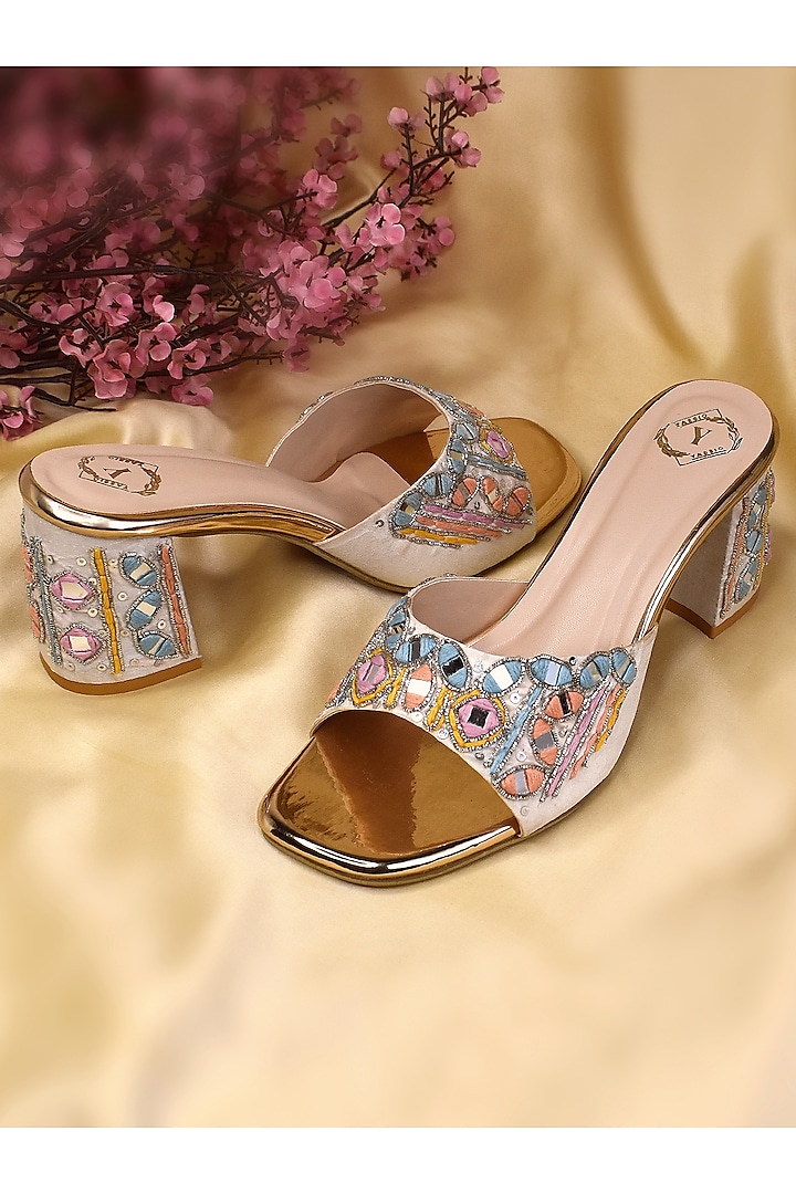 Multi-Colored Silk Mirror Embroidered Heels by YASSIO at Pernia's Pop Up Shop