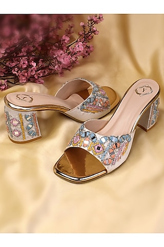 Multi-Colored Silk Mirror Embroidered Heels by YASSIO