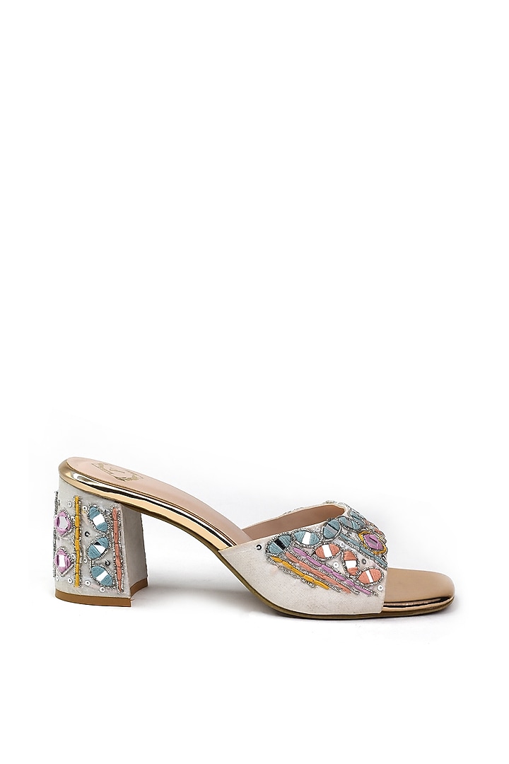 Multi-Colored Silk Mirror Embroidered Heels by YASSIO at Pernia's Pop Up Shop