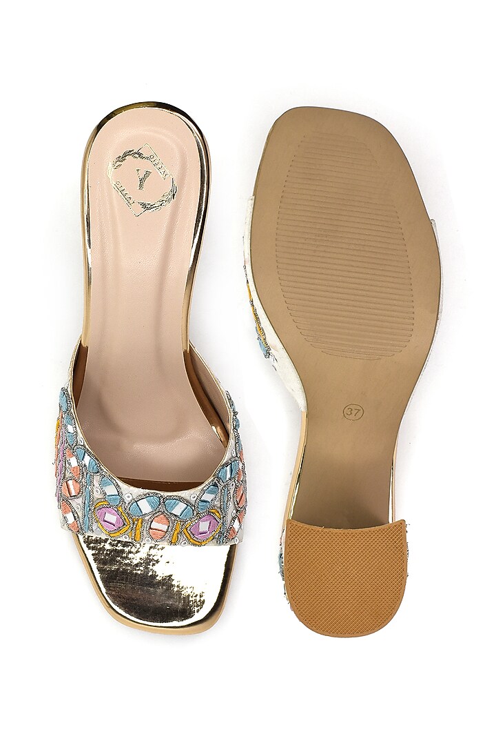 Multi-Colored Silk Mirror Embroidered Heels by YASSIO at Pernia's Pop Up Shop