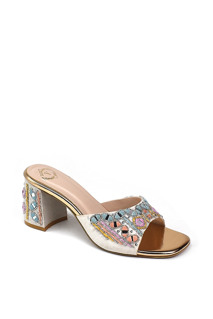 Multi-Colored Silk Mirror Embroidered Heels by YASSIO at Pernia's Pop Up Shop