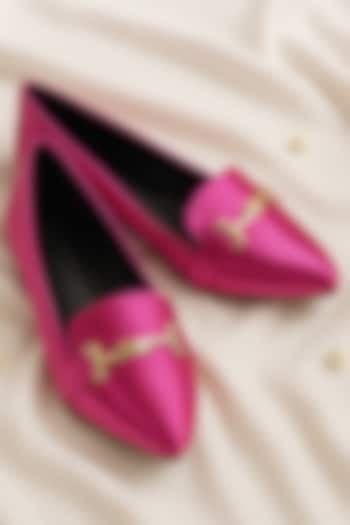 Pink Satin Synthetic Vegan Leather Embellished Ballerinas by YASSIO at Pernia's Pop Up Shop
