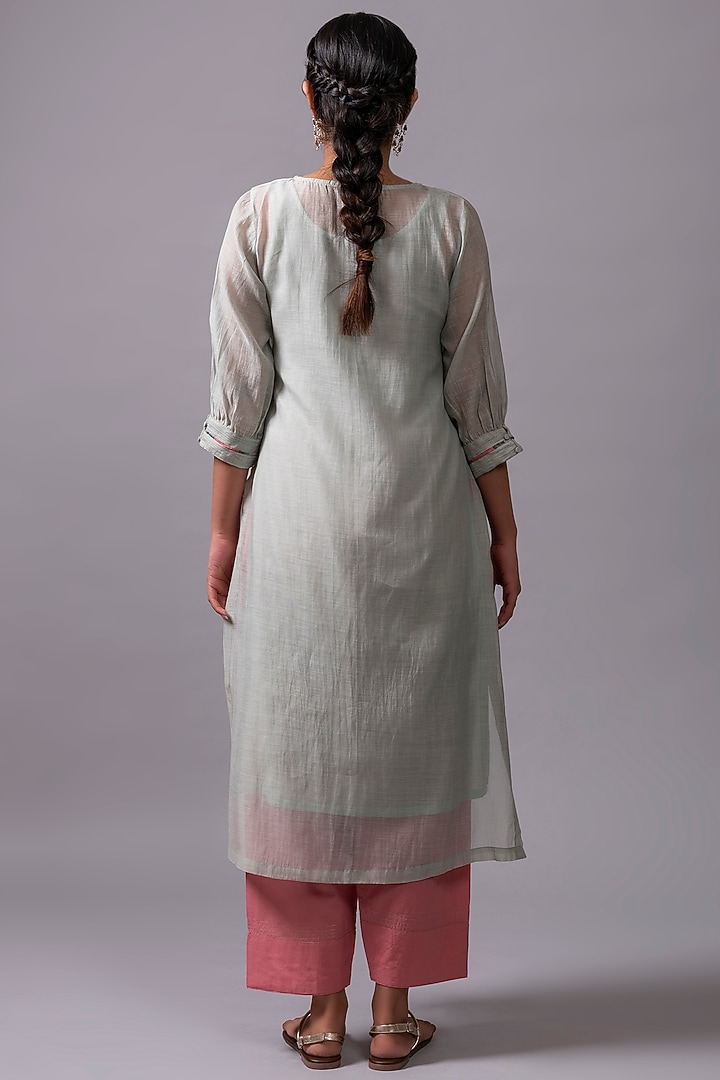 Sea Blue Embroidered A-Line Kurta Set by YATI at Pernia's Pop Up Shop