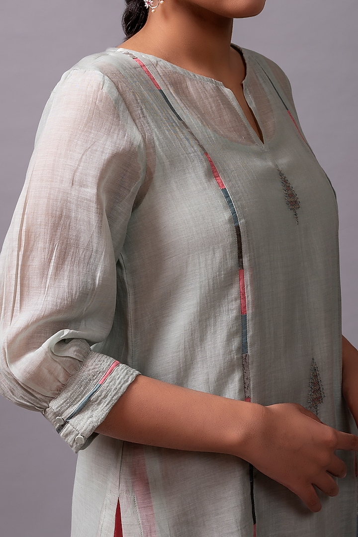 Sea Blue Embroidered A-Line Kurta Set by YATI at Pernia's Pop Up Shop