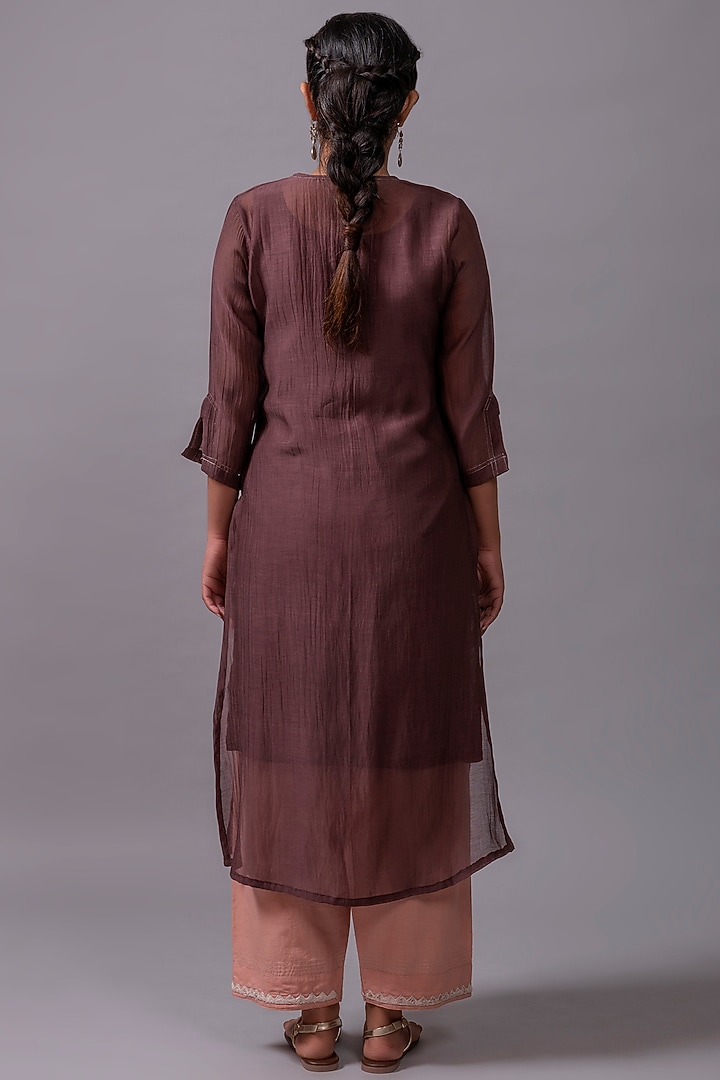 Chocolate Brown Embroidered A-Line Kurta Set by YATI at Pernia's Pop Up Shop